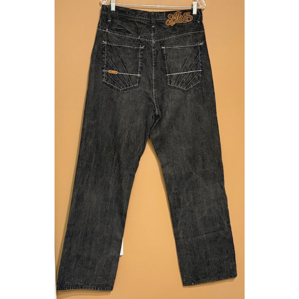 Vintage Akademiks Baggy Jeans Men 34x33 Black Embroidered Skater Grunge